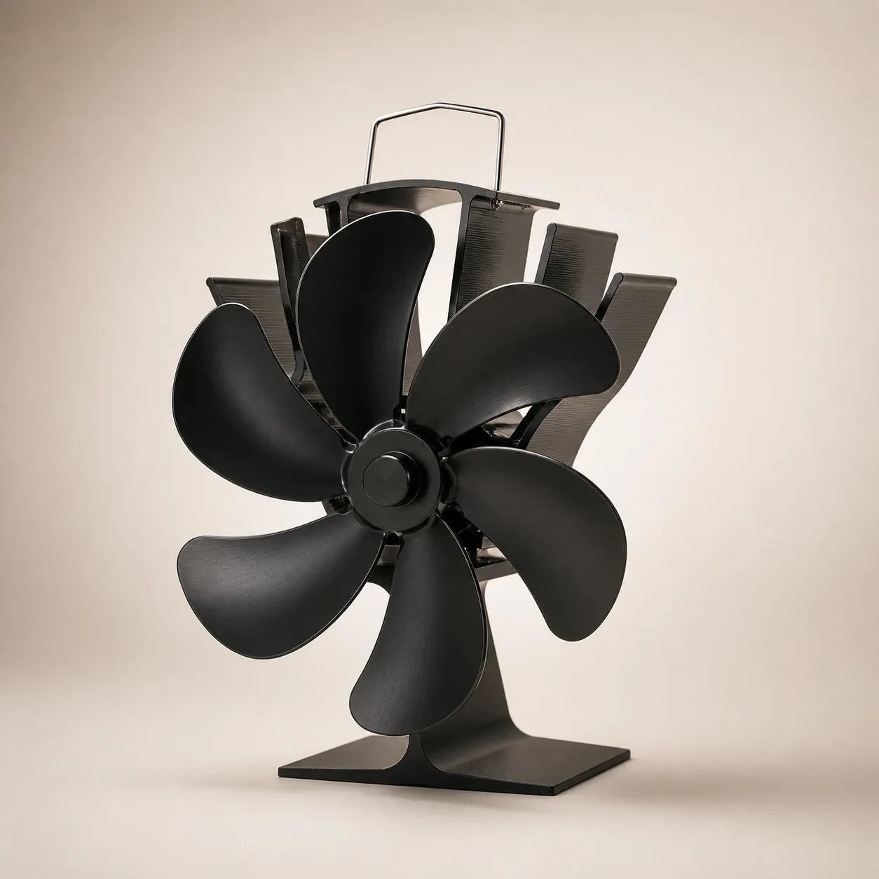 Classic stove-top fans in a warm fireplace setting