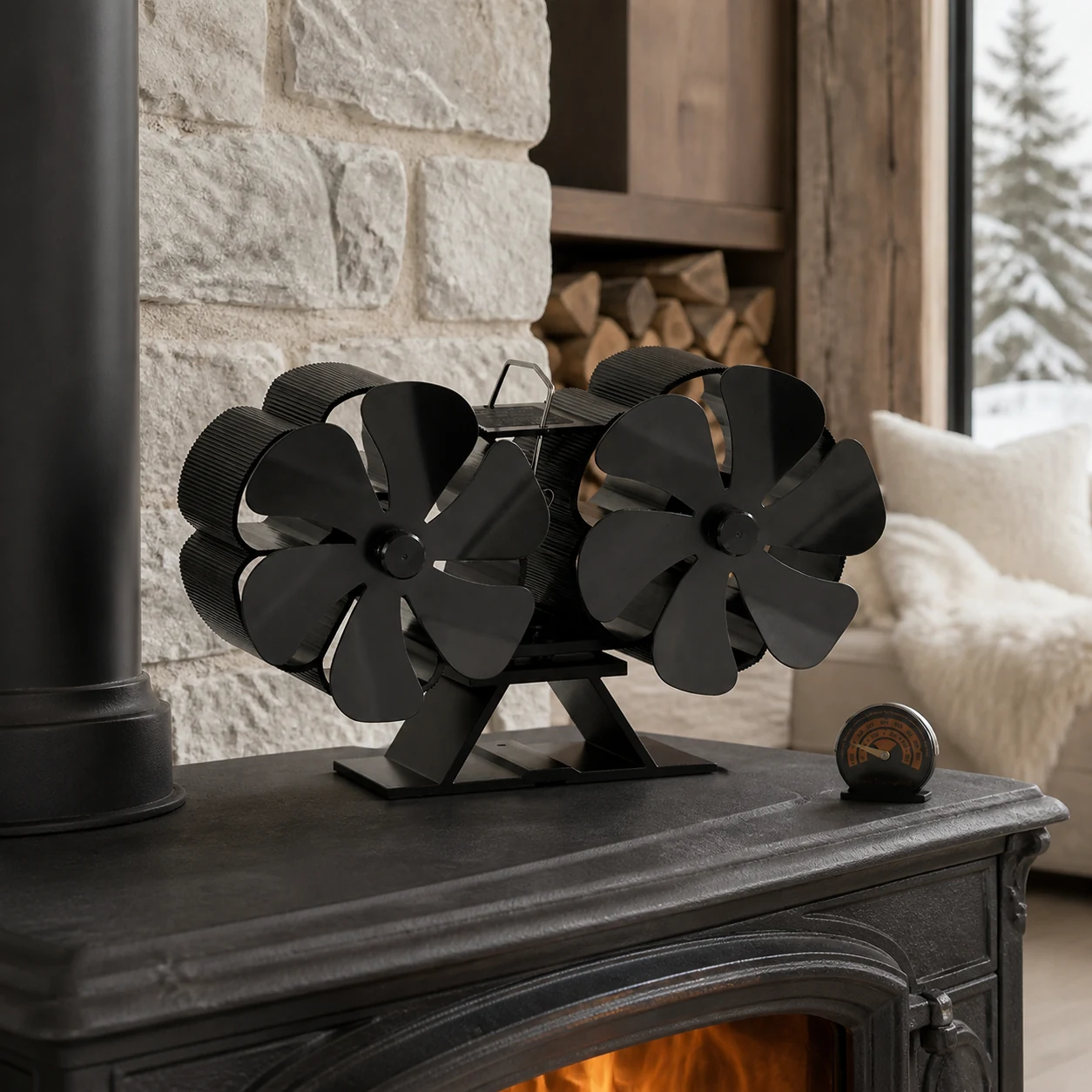 Twelve-Blade Twin-Motor Fan with Thermometer view 1